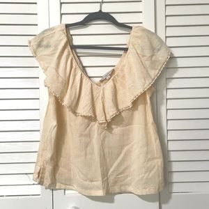 LOFT cream colored sleeveless ruffle blouse